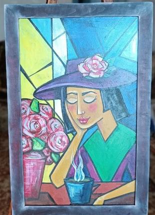 Картина "мечта"- 43/66см, на аргалите, акрил, авторская работа, в деревянной рамке ручной работы