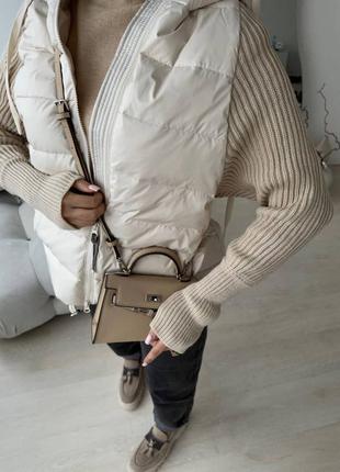 Куртка в стиле brunello cucinelli пальто стеганая с капюшоном рукава беж молоко черная7 фото