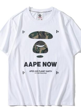 Крута футболка aape now bape apes and planet earth біла