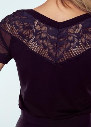 Жіноча блузка з коротким рукавом чорного кольору з мереживом. модель gusta eldar5 фото