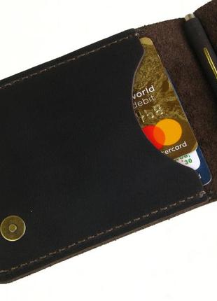 Тонкий шкіряний гаманець затискач для грошей gs коричневий3 фото