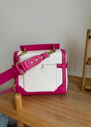 Брендовая кожаная сумка люкс сегмент натуральная кожа в стиле balmain малиновая белая розовая сумочка8 фото