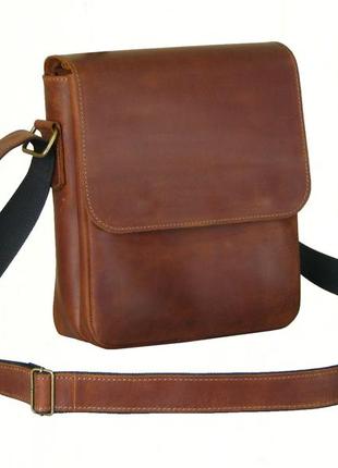 Сумка чоловіча шкіряна gs 2 відділу 23*20*7 см руда коньячна