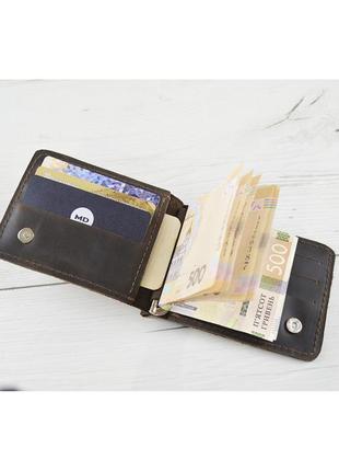 Шкіряний маленький гаманець затиск для грошей gs коричневий1 фото