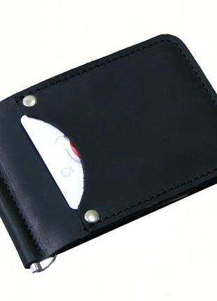 Мужской кошелек с зажимом для купюр  кожаный черный1 фото