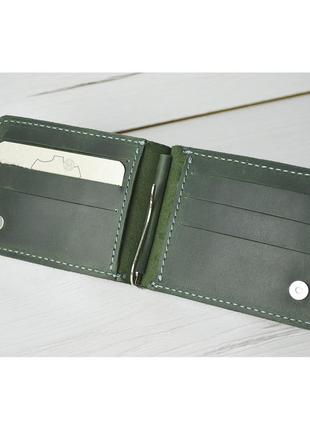 Шкіряний гаманець з притиском для грошей і монетницею gs 12,5*8,5 см зелений2 фото