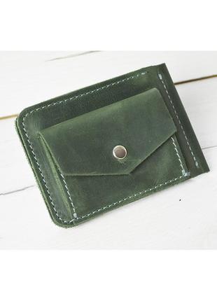 Шкіряний гаманець з притиском для грошей і монетницею gs 12,5*8,5 см зелений5 фото