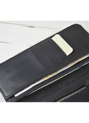 Мужской кожаный кошелек с монетницей на молнии gs чорный2 фото