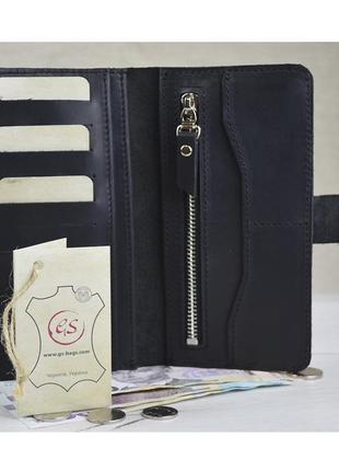 Чоловічий шкіряний гаманець з монетницею на блискавці gs чорний