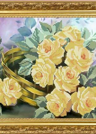 Набор для вышивания бисером магия бисера к-3   020 жёлтые розы размер 40х30 см