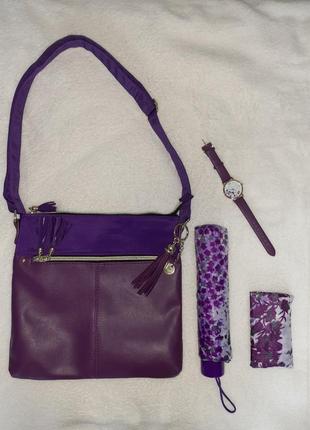 Подарунковий набір для жінки: сумка через плече, годинник наручний, парасолька, шопер (сумка для покупок), новий2 фото