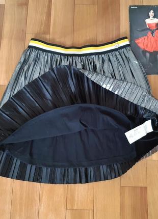 Стильная юбка плиссе, плиссировка, серебряная original marines 9-10лет6 фото