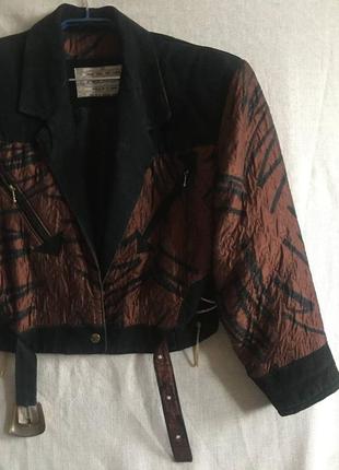 Короткая комбинированная куртка укороченный жакет пиджак винтаж оверсайз2 фото