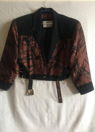 Короткая комбинированная куртка укороченный жакет пиджак винтаж оверсайз