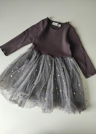 Трикотажна сукня в рубчик з фатином 😍