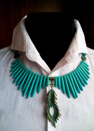 Дизайнерське кольє чокер намисто сережки бірюза плаття біла сорочка блузка топ подарунок