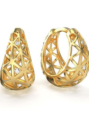 Золотые серьги кольца с бриллиантами 0,12 карат. желтое золото