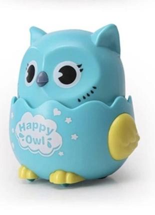 Іграшка інерційна, брязкальце щаслива сова, happy owl (blue)