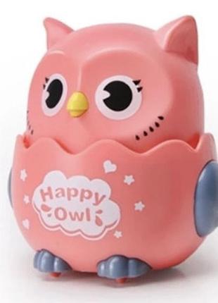 Іграшка інерційна, брязкальце щаслива сова, happy owl (rose)1 фото