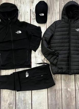 Комплект the north face все что на фото куртка + кофта + брюки + кепка1 фото