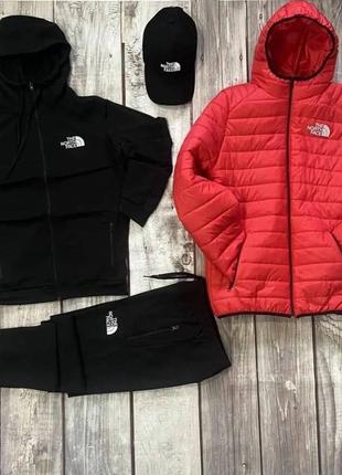 Комплект the north face все что на фото куртка + кофта + брюки + кепка9 фото