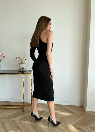 Стильное платье женское,платье, платье черная с одним рукавом в обтяжение 2