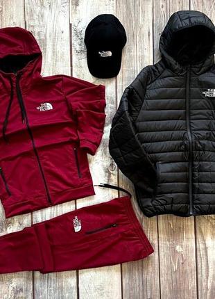 Комплект the north face все что на фото куртка + кофта + брюки + кепка1 фото