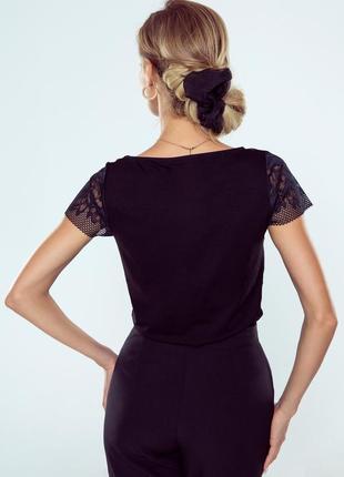 Блузка женская с коротким рукавом черного цвета с кружевом. модель lani eldar2 фото