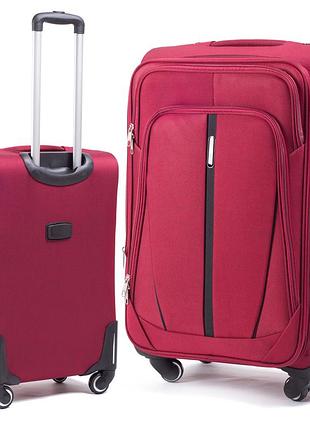 Дорожній тканинний великий чемодан 4 колеса vezze  l бордова текстильна валіза на колесах