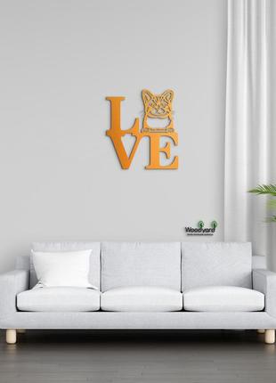 Декоративне панно з дерева. декор на стіну. love американська жорсткошерста кішка. 20 x 23 см8 фото