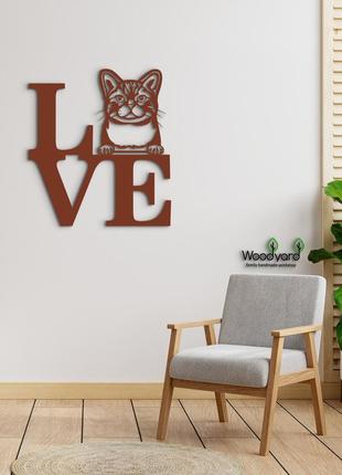 Декоративне панно з дерева. декор на стіну. love американська жорсткошерста кішка. 20 x 23 см2 фото
