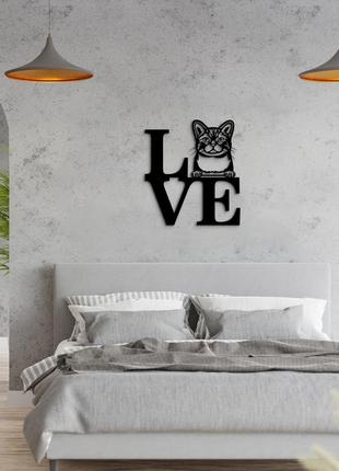 Декоративне панно з дерева. декор на стіну. love американська жорсткошерста кішка. 20 x 23 см3 фото
