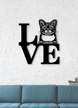 Декоративне панно з дерева. декор на стіну. love американська жорсткошерста кішка. 20 x 23 см4 фото