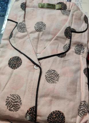 Пижама фланель женская теплая на зиму весну персиковая1 фото