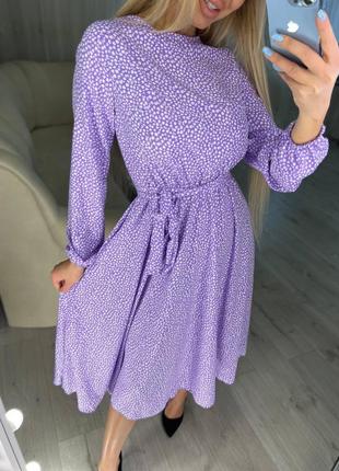 Платье миди с рукавом цветочный принт весенее