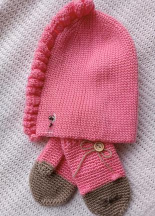 Шапка шапочка бини и перчатки на весну комплект набор1 фото