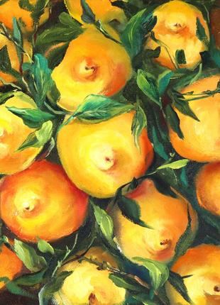 Картина маслом натюрморт з лимонами "соковиті лимони", 30х30 см2 фото