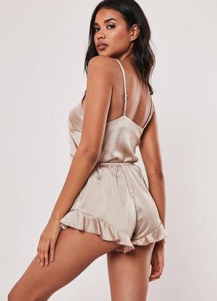 Женская пижама с шортами шелковая черная бежевая лиловая бордовая синяя летняя легкая нарядная