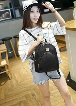 Модный женский городской рюкзак мини черный6 фото