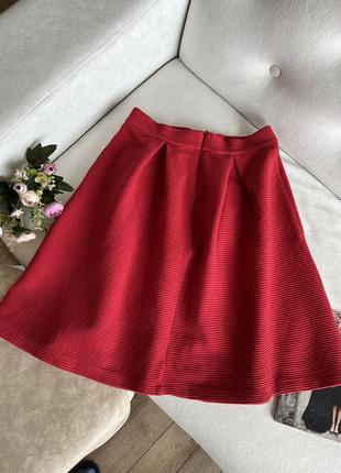 Красная хлопковая юбка в рубчик7 фото