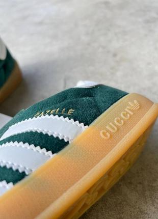 Кросівки gucci x adidas gazelle green velvete зелені жіночі / чоловічі4 фото