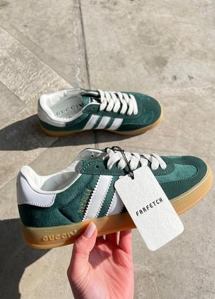 Кроссовки gucci x adidas gazelle green velvete зеленые женские / мужские7 фото