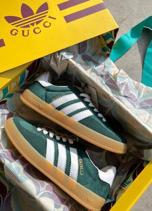 Кроссовки gucci x adidas gazelle green velvete зеленые женские / мужские