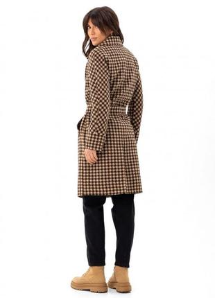 Пальто женское шерстяное оверсайз средней длины демисезонное клетчатое коричневое в клетку8 фото