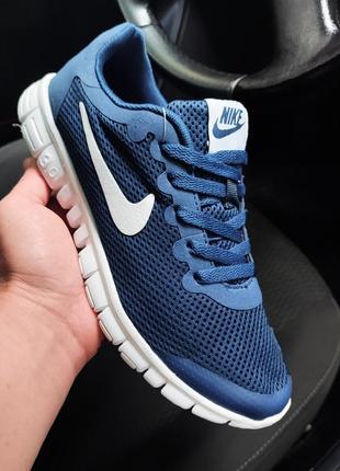 Кросівки чоловічі сітка nike free run 3.0 сині, текстильні легкі кроссовки