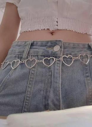 Пояс поясок ремень ремешок цепь цепочка винтаж винтажный серебристый металл металлический сердце сердца