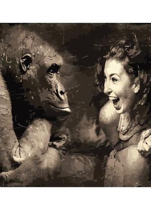 Картина за номерами strateg преміум пантоміма з мавпою розміром 40х50 см (dy084)