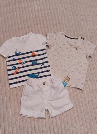 Летний комплект, лук, набор из льняных шорт и футболок mothercare малышу к 1 году