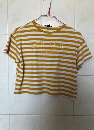 Фепболка в смужку кроп топ жовта футболка new look