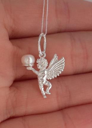 Підвіска срібна кулон "ангел " з перлиною